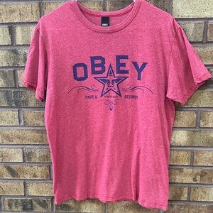 Obey Heather Red Tee with Black Tag